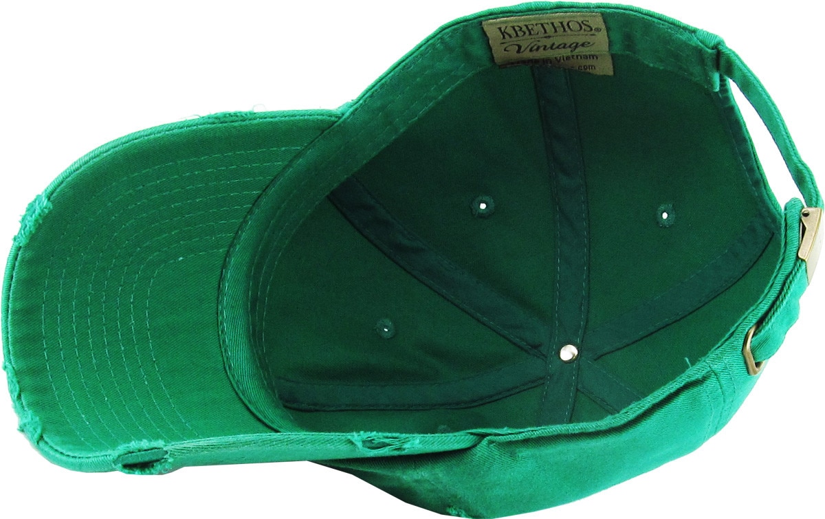 Kelly Green Distressed Vintage Baseball Cap Inside Turned Over View